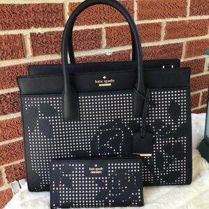 Kate spade Candace black floral lace design bag and wallet SET